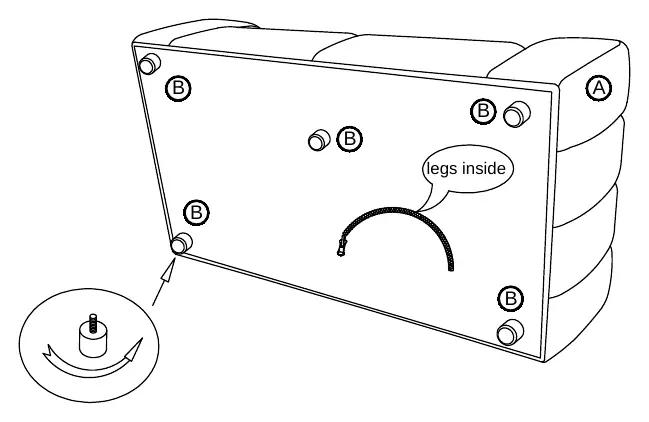 Step 1: Attaching legs to the loveseat base