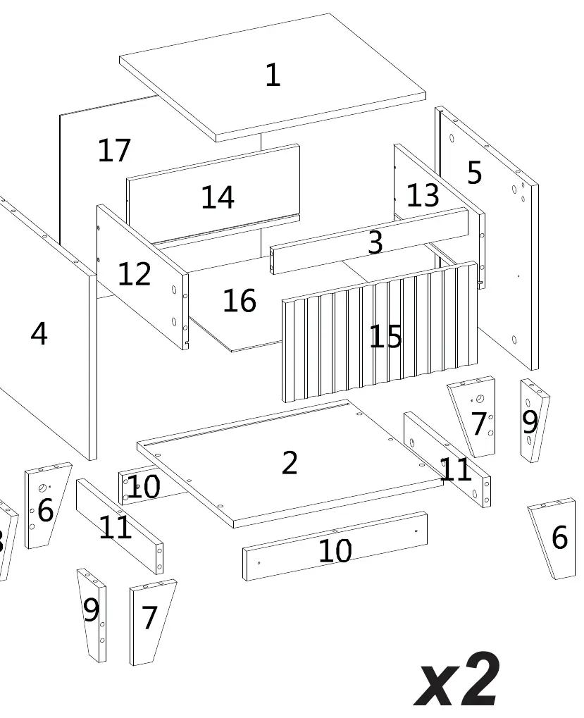 Exploded view of parts.