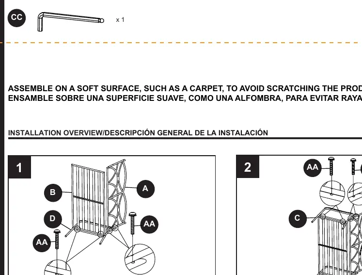 Assembly steps 1 and 2 for the loveseat frame.