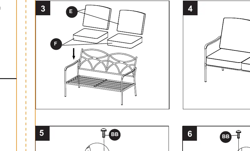 Assembly steps 3 and 4 for cushion placement.