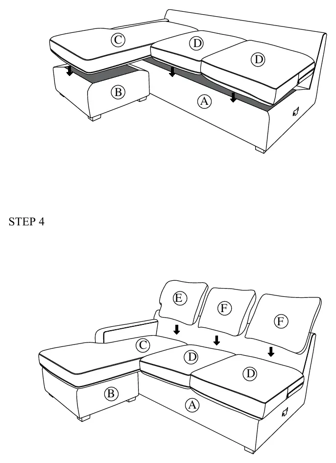 Step 3 and 4: Placing cushions on the sofa.