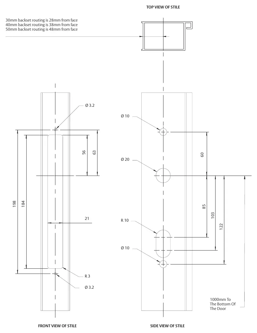 Routing diagram for door preparation.