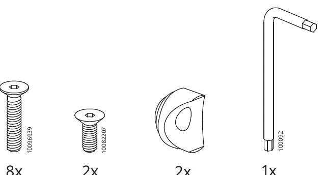Parts list including screws and Allen key