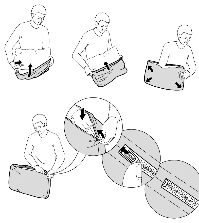 Inserting cushions into covers.
