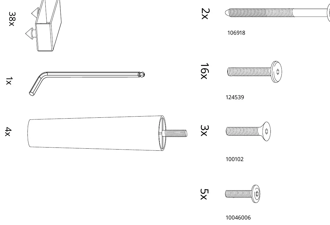 Parts list for assembly