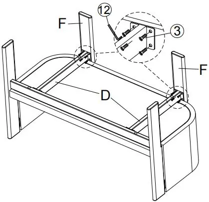 Step 4: Attaching front stretcher to seat frame