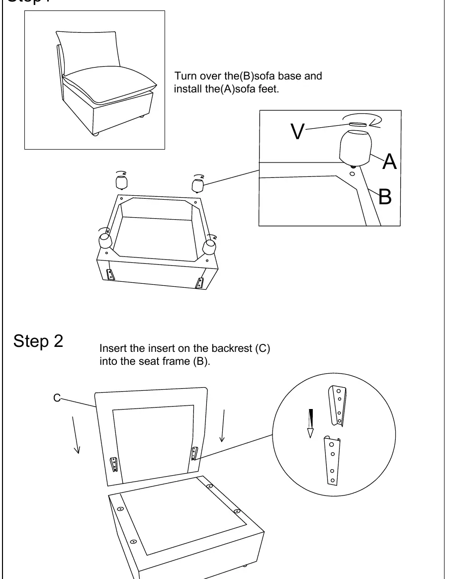 Step 1: Installing sofa feet.