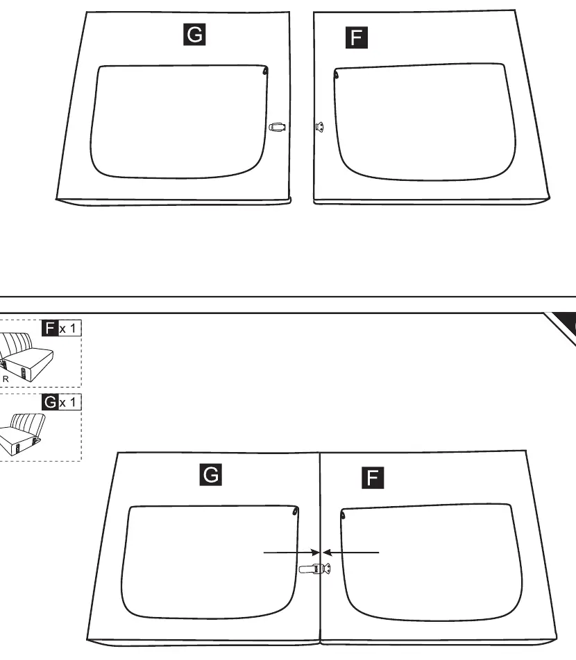 Step 02 and 03: Connecting the two sofa sections.