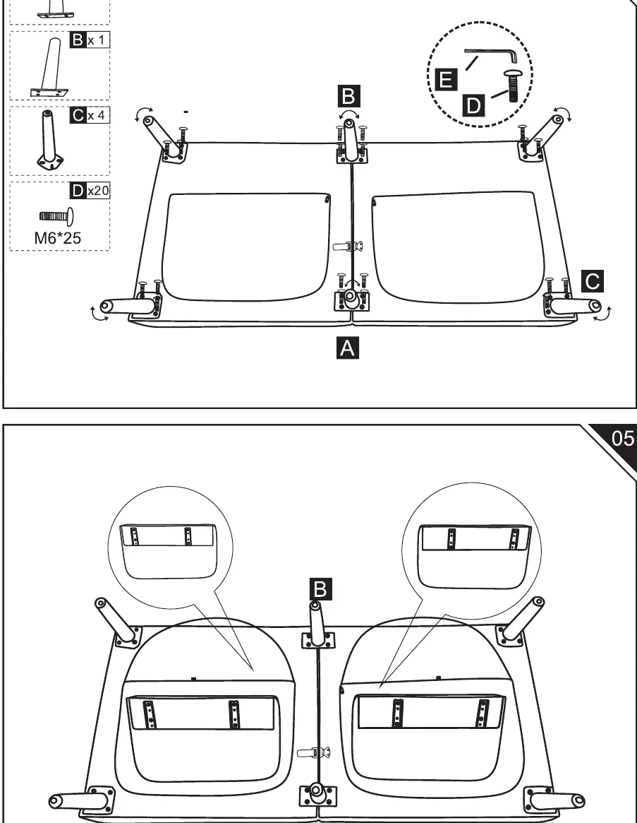 Step 04 and 05: Securing the legs and structure.
