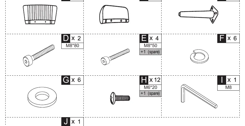 Part list for the sofa assembly
