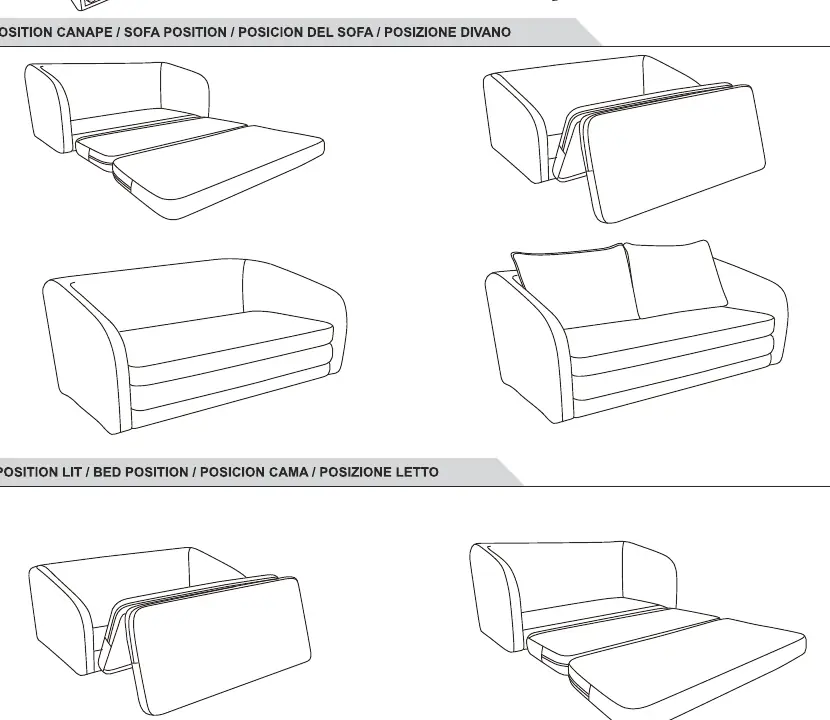 Conversion between sofa and bed positions