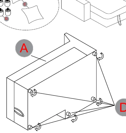 Step 1: Attaching legs to the Left Side Chaise base.