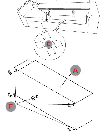 Step 1: Attaching legs to the Right Side Corner Sofa base.