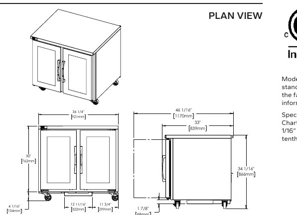 Plan, Elevation, and Side View dimensions