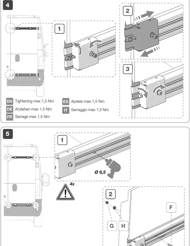 Steps 4 and 5: Tightening and drilling