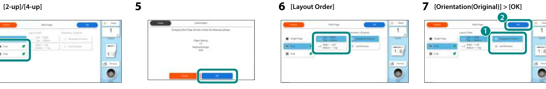 Steps 4-7: Configuring layout order and orientation.
