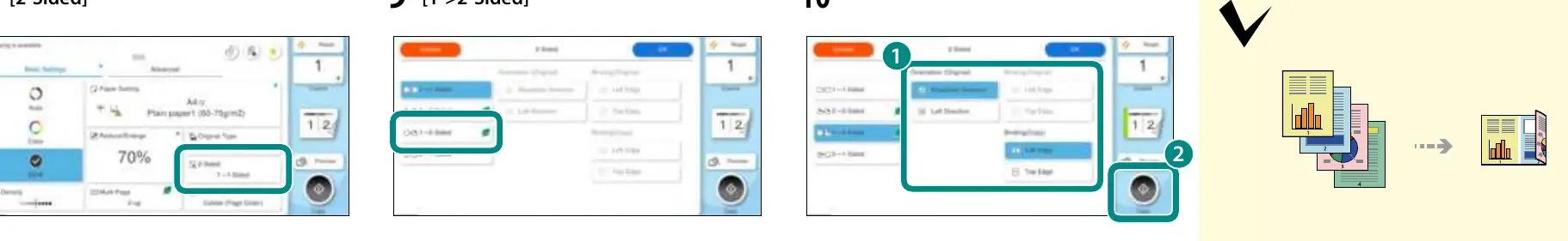 Steps 8-10: Configuring 2-sided copy settings.