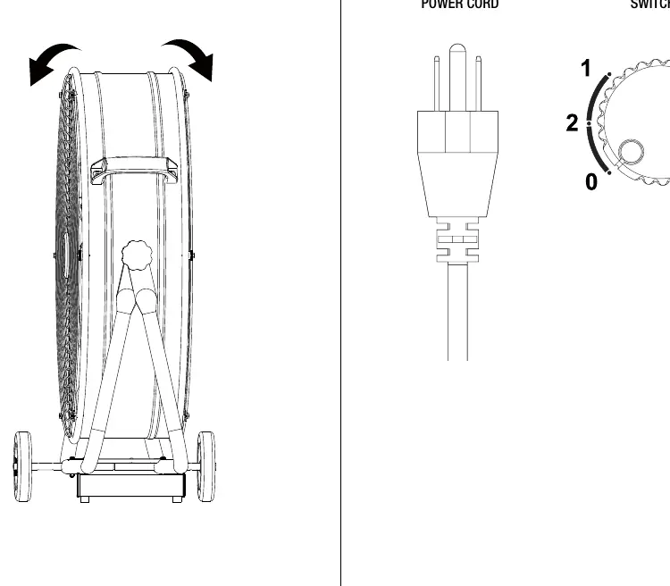 Fan tilt adjustment and switch settings.