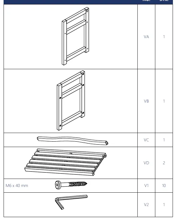 Parts list for the shoe rack
