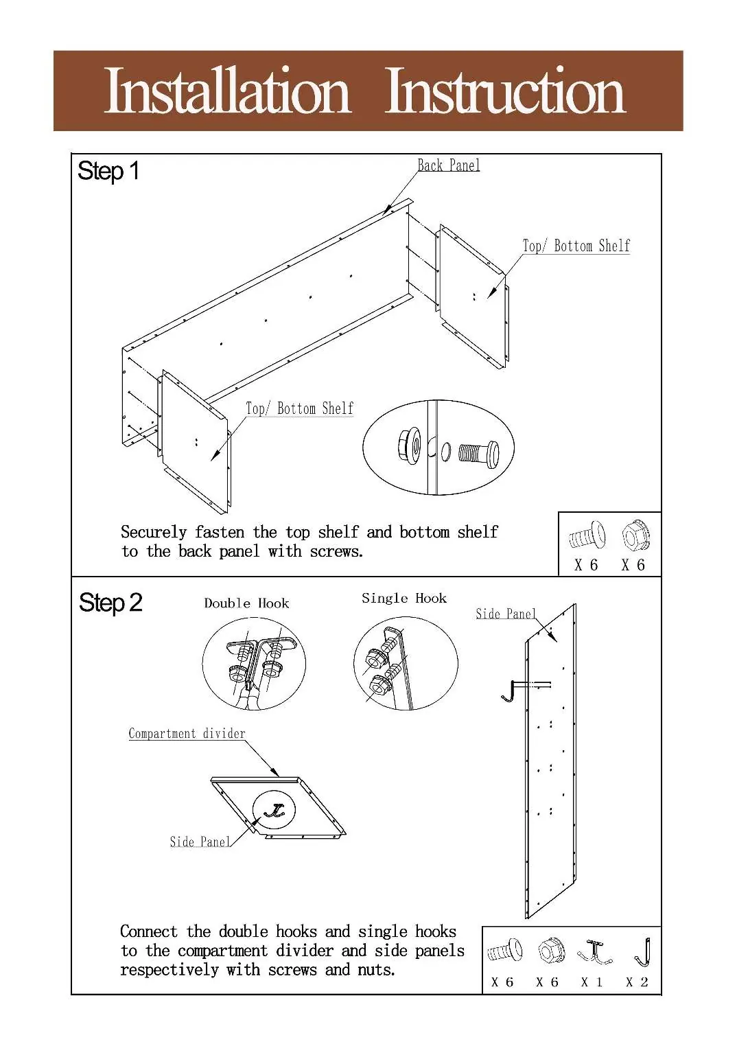 Step 1 and Step 2 assembly diagrams.