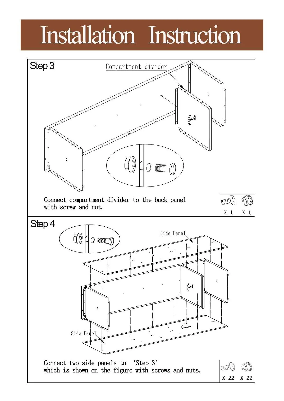 Step 3 and Step 4 assembly diagrams.