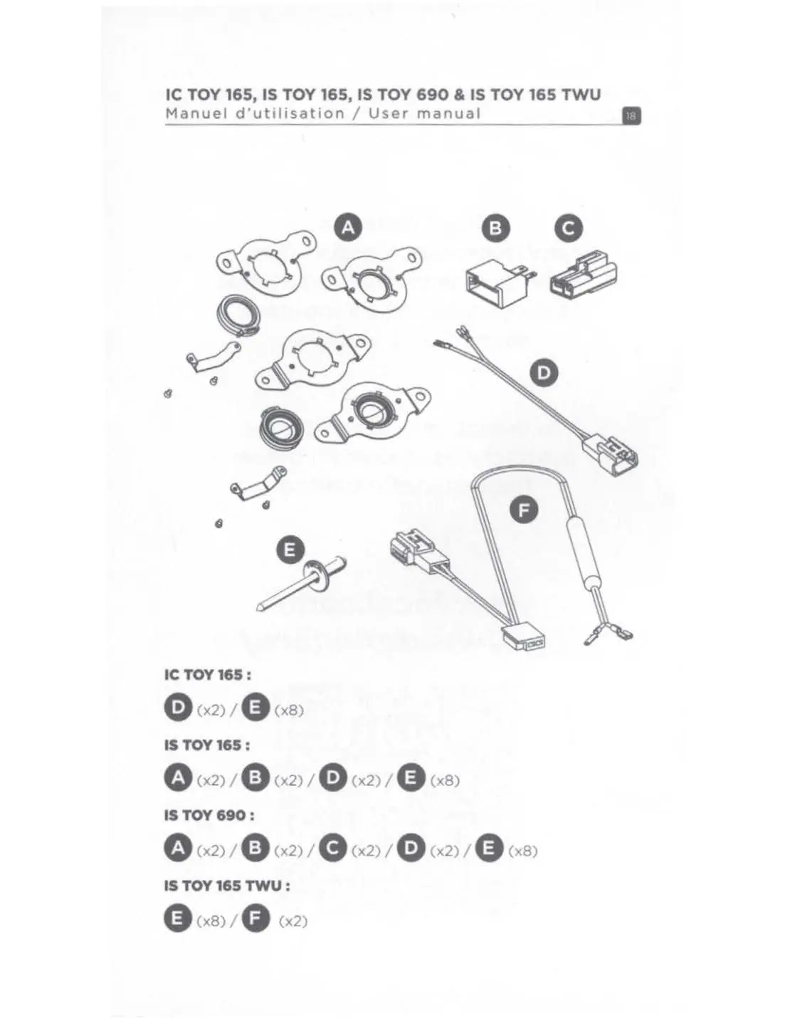 Packaging content and parts list