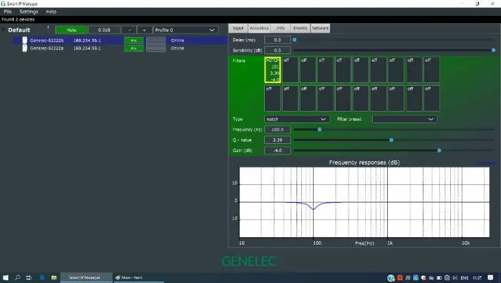 Smart IP Manager acoustic settings interface