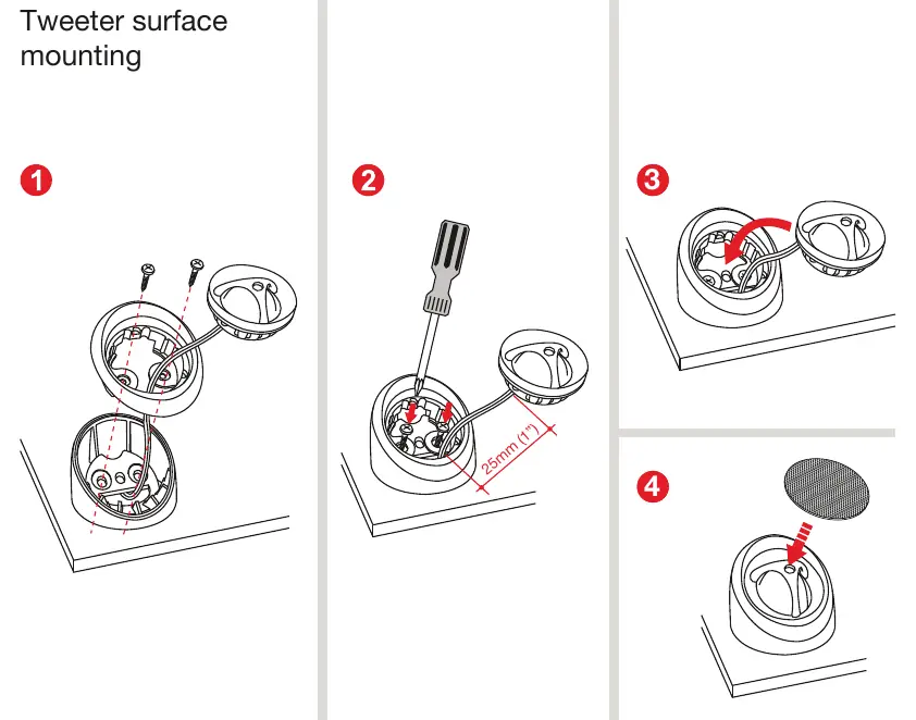Tweeter surface mounting steps