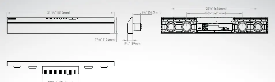 Physical dimensions of the soundbar