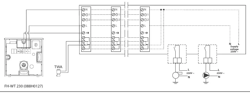 System wiring diagram showing L and N connections.