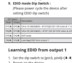 EDID dip switch settings