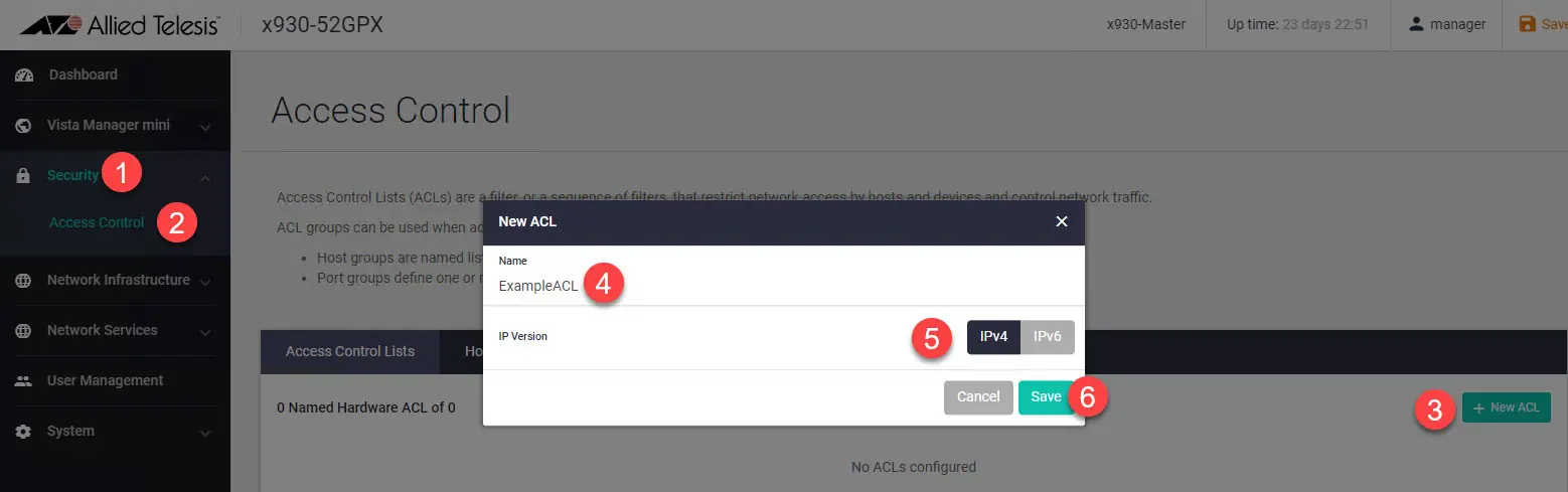 Access Control configuration interface