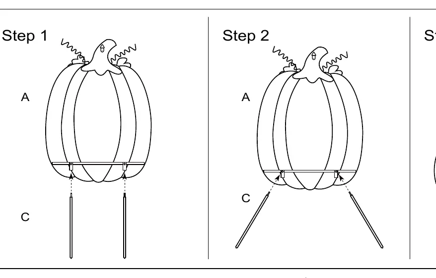 Steps 1 and 2: Inserting stakes into the pumpkin base.
