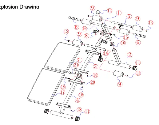 Explosion drawing of the weight bench