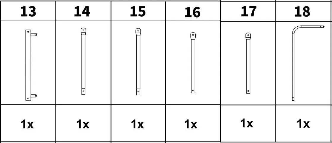 Parts list showing components 1-12