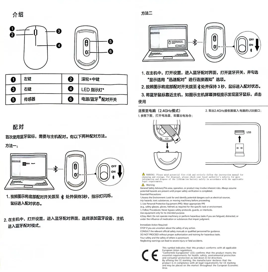 Mouse components and pairing instructions