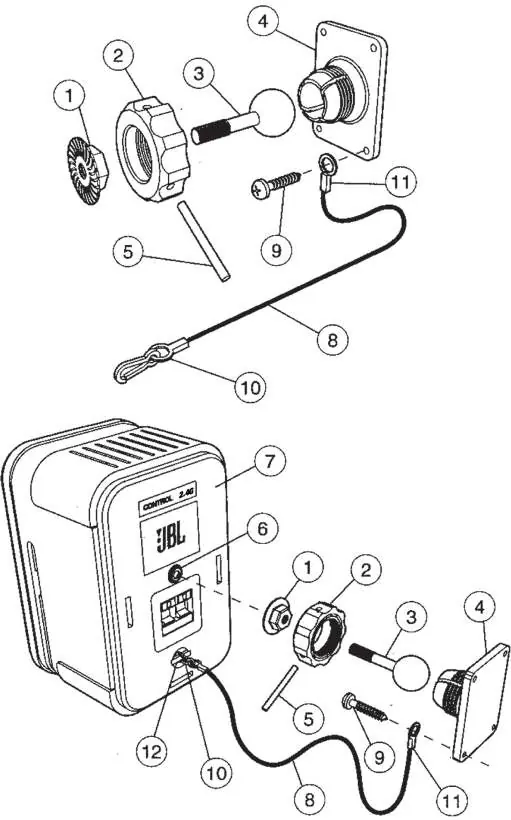 Exploded view of speaker wall mounting assembly