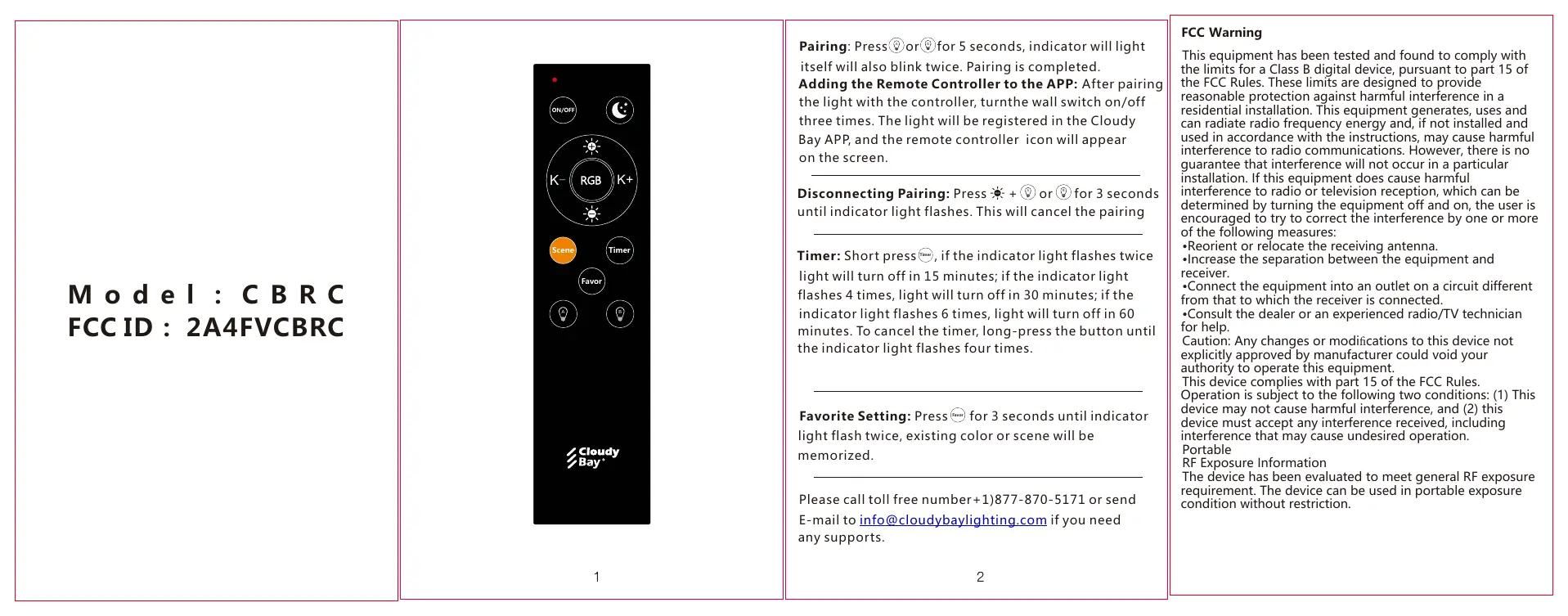 Cloudy Bay CBRC Remote Controller layout