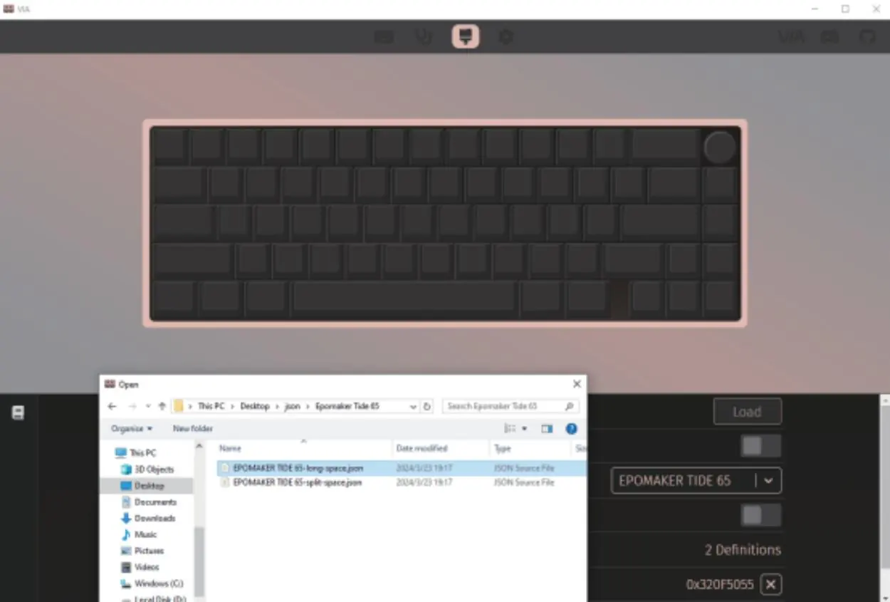 VIA software interface for keyboard customization