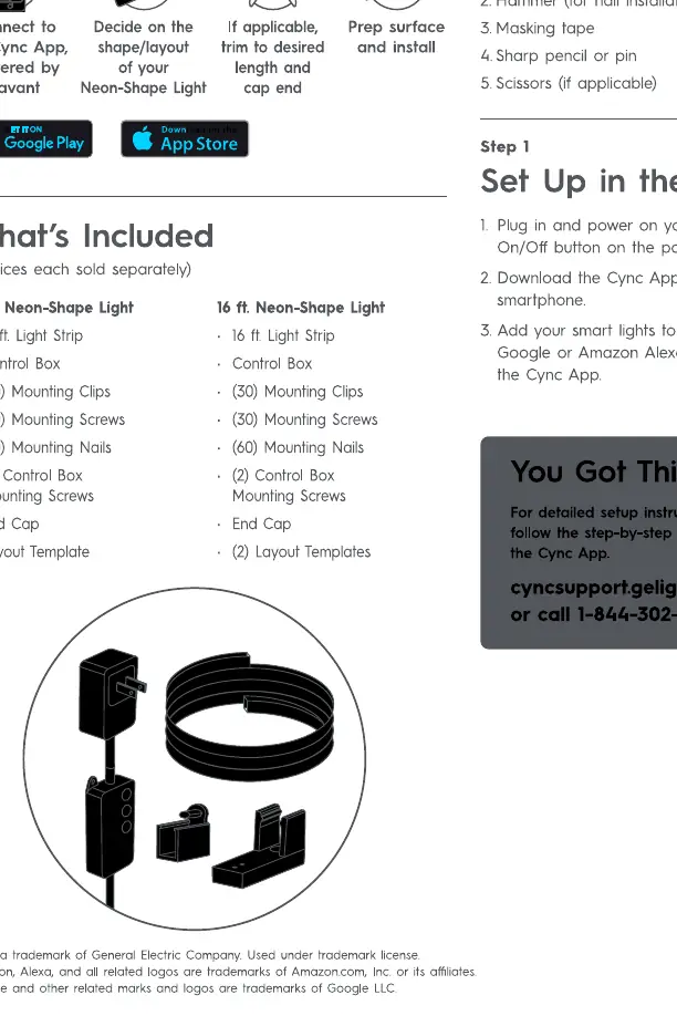 Included components for the Neon-Shape Light.