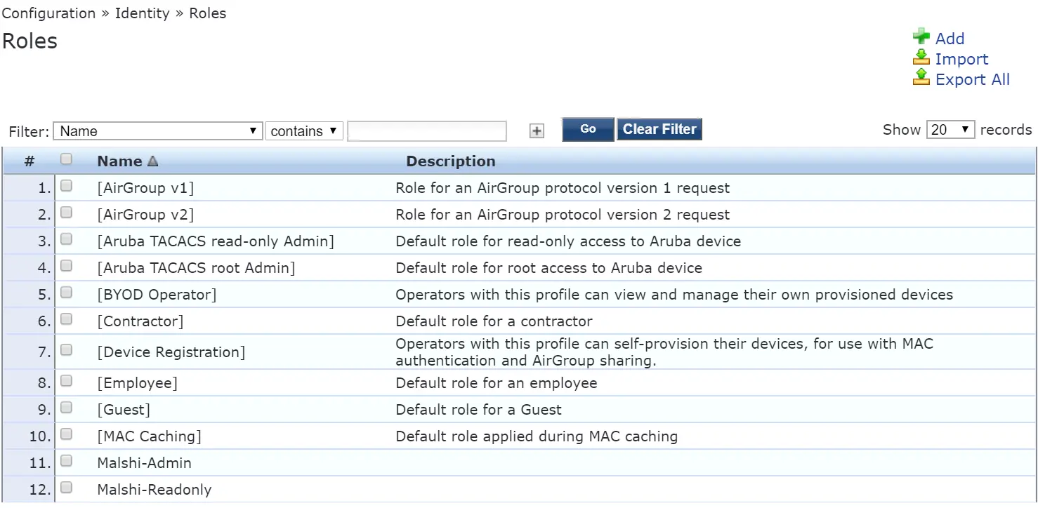 Roles management interface