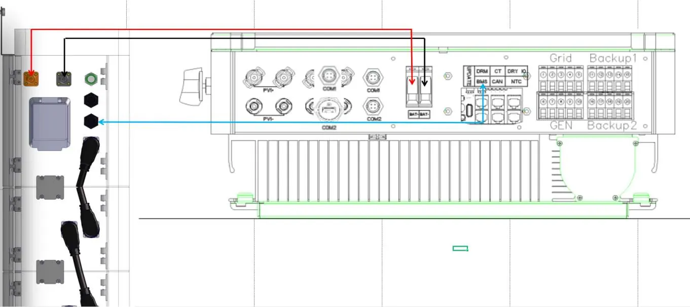 Wiring diagram for connecting the battery to the inverter.