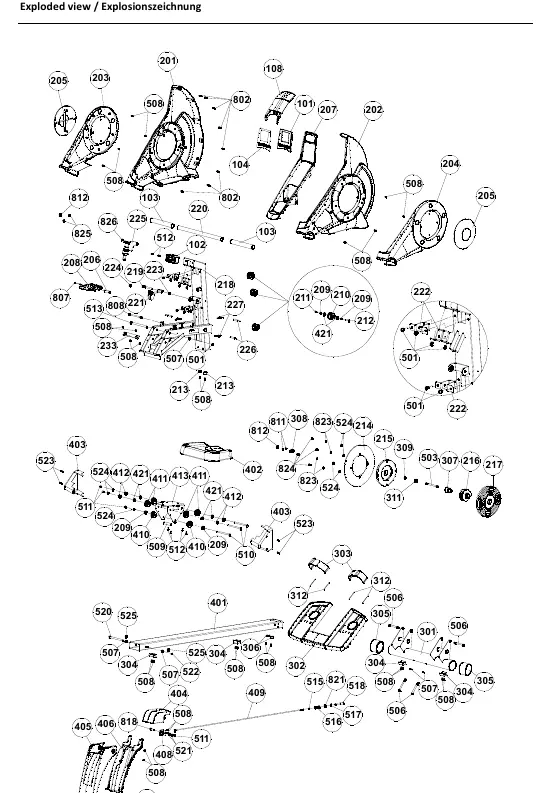 Exploded view of the rower