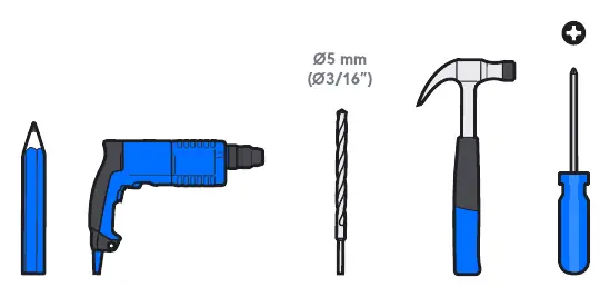 Tools required for installation.