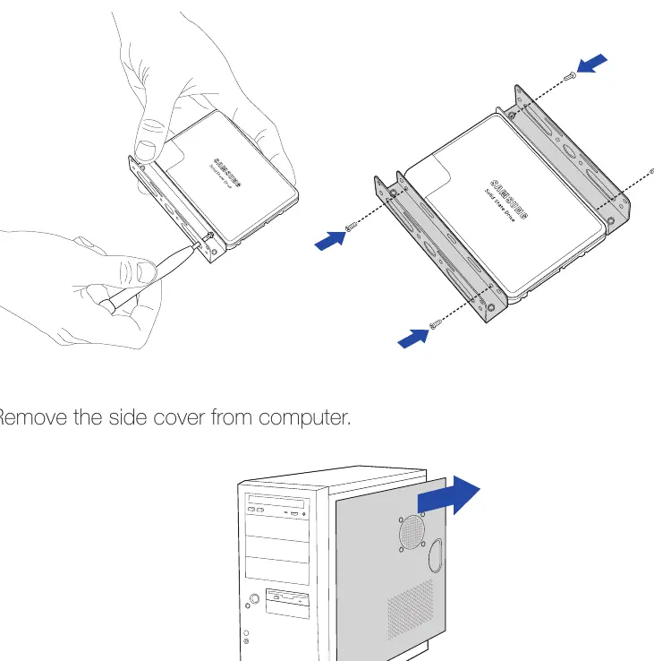 Attaching 3.5-inch brackets to the SSD.