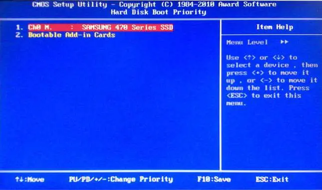 Verifying SSD in Hard Disk Boot Priority.