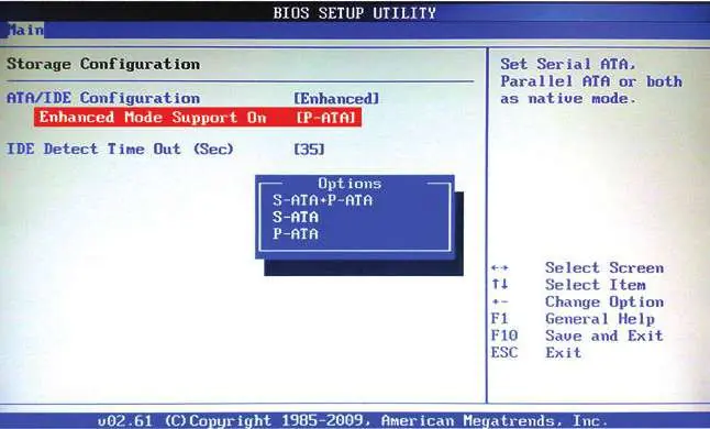 AMI BIOS Storage Configuration.