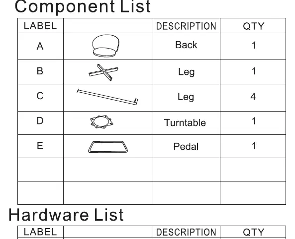 Component and Hardware List
