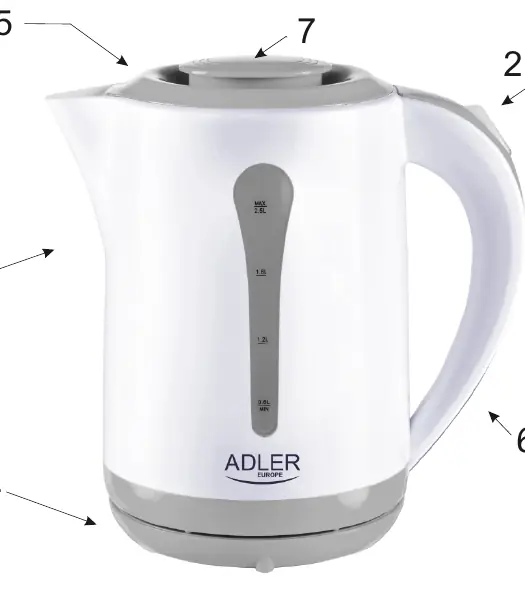 Diagram of the electric kettle components