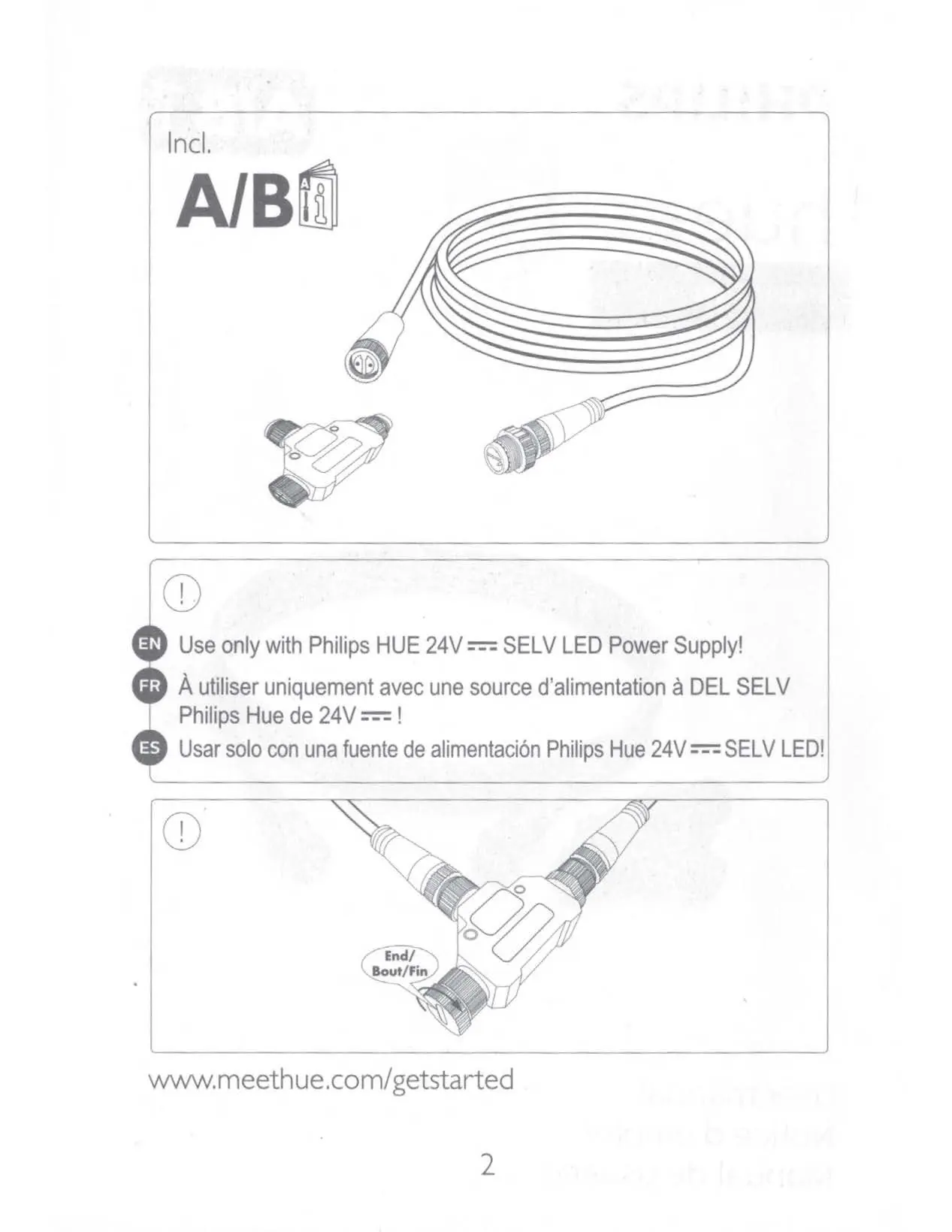 Connection diagram for the Philips Hue outdoor extension cable.